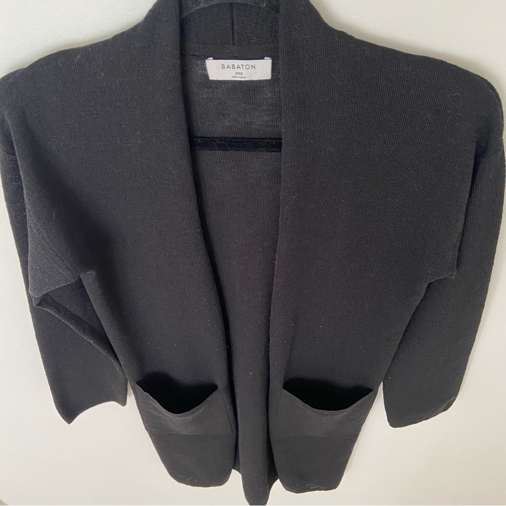 Aritzia Babaton Lance Cardigan Black Lightweight Long Open Sweater size xxs - Picture 8 of 9